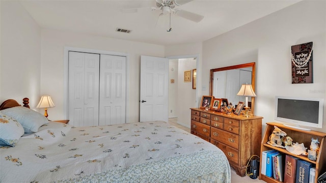 bedroom with a closet and ceiling fan