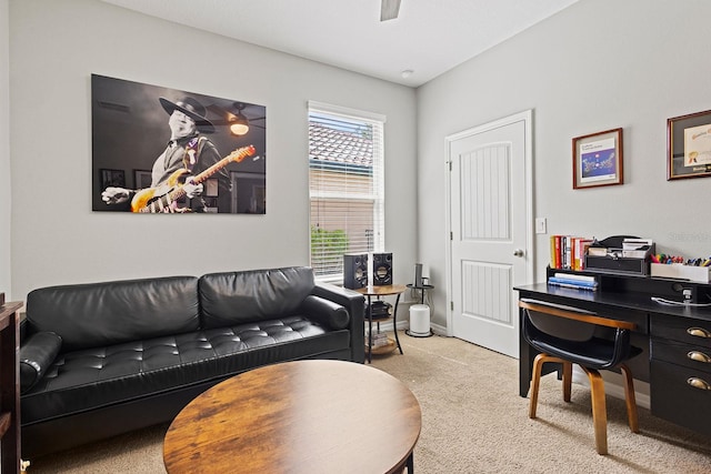 living room featuring light colored carpet