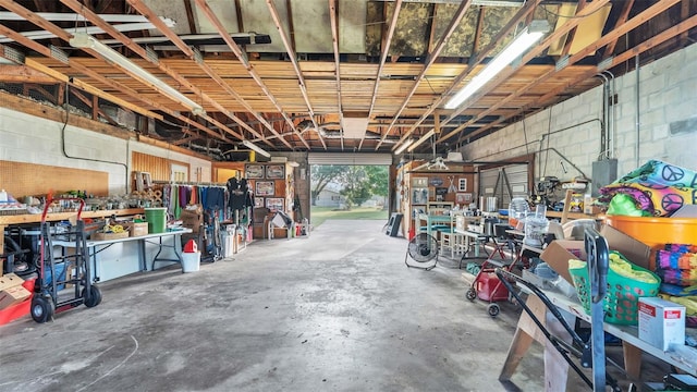 garage featuring a workshop area