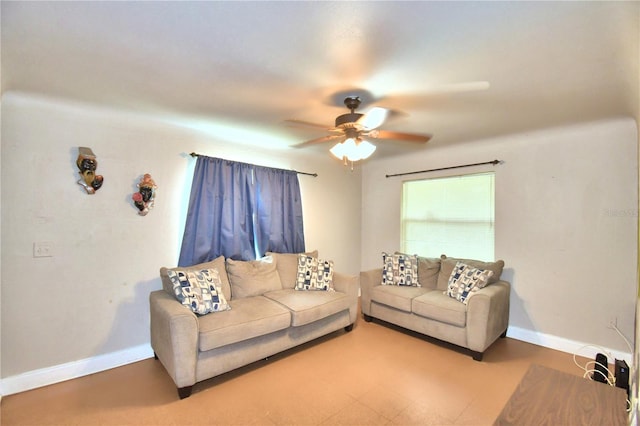 living room with ceiling fan