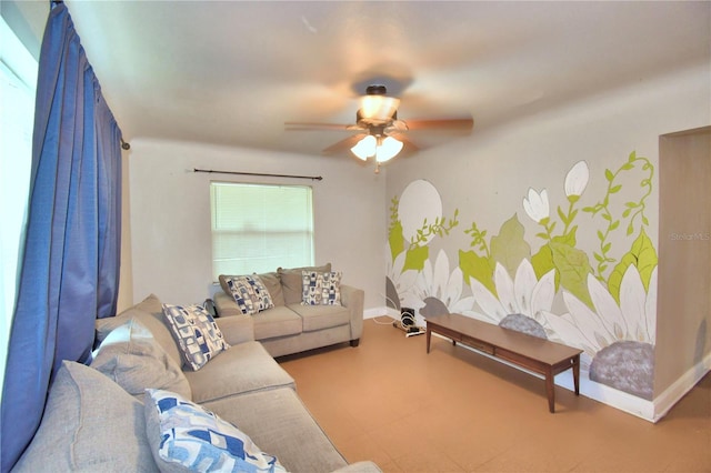 living room featuring ceiling fan