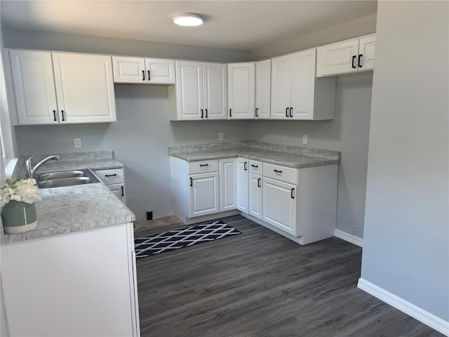 kitchen featuring white cabinetry, sink, and dark hardwood / wood-style floors