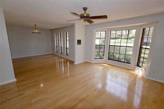 unfurnished living room with light hardwood / wood-style flooring, plenty of natural light, and a textured ceiling