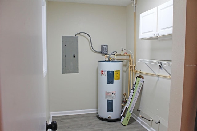 utility room featuring electric panel and electric water heater