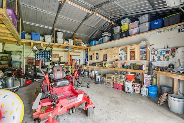 garage featuring a workshop area