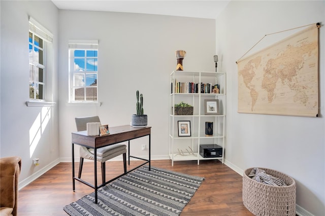 office area featuring dark wood-type flooring