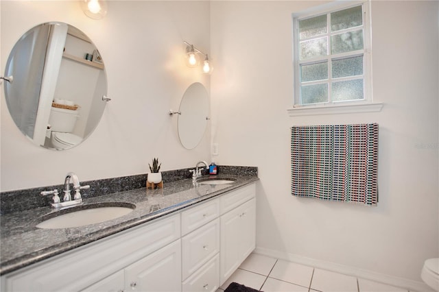 bathroom featuring tile patterned floors, vanity, and toilet