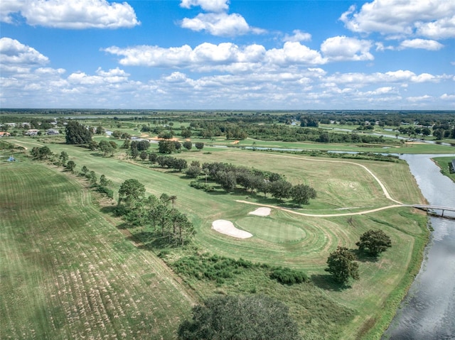 aerial view featuring a water view and a rural view