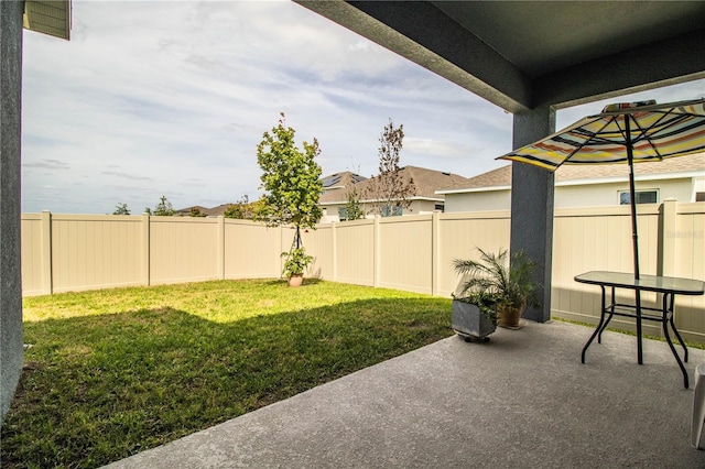 view of yard with a patio area and a fenced backyard