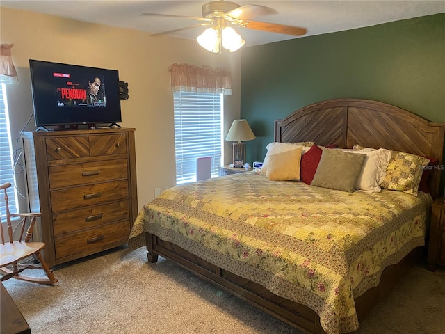 bedroom with carpet floors and ceiling fan