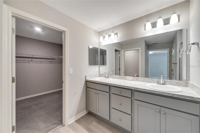 bathroom with wood-type flooring and vanity