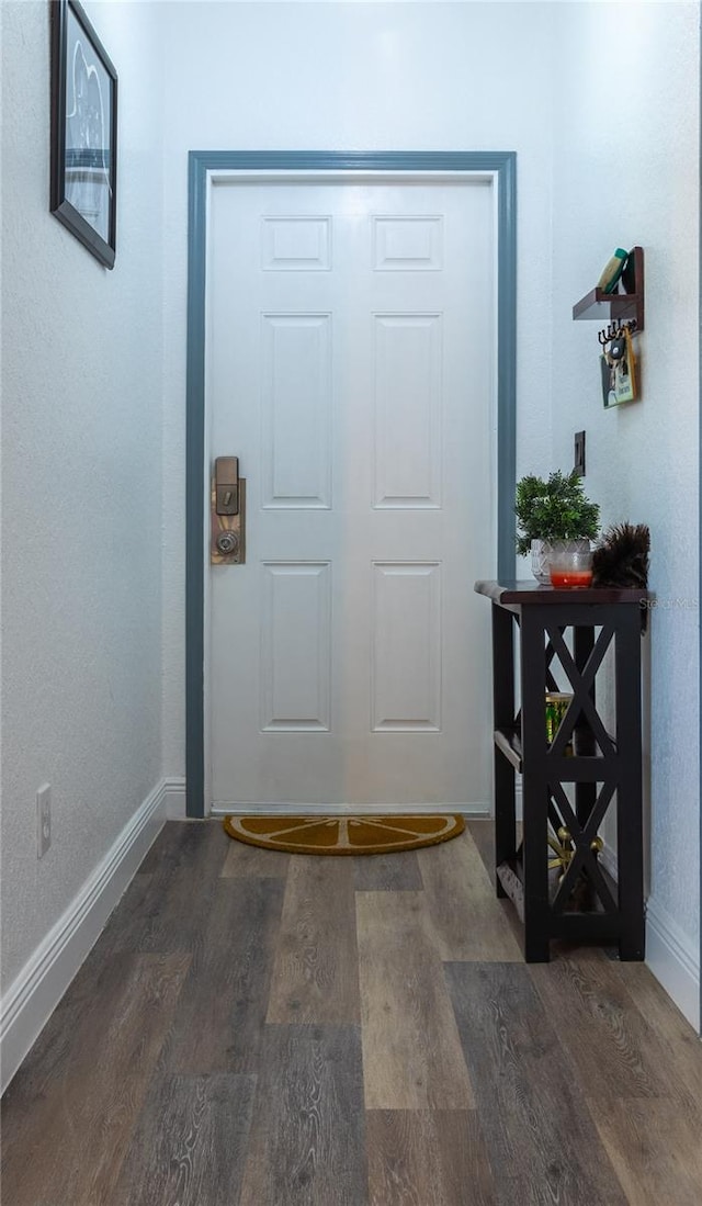 doorway to outside featuring dark wood-type flooring