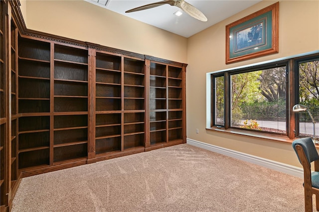 unfurnished office featuring carpet flooring and ceiling fan