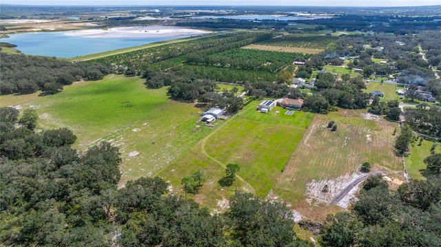 bird's eye view with a rural view and a water view