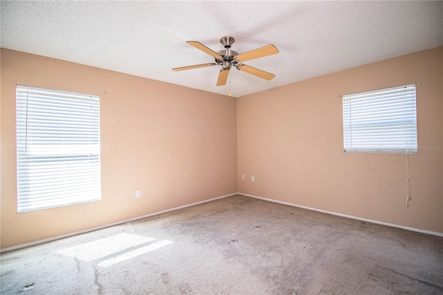 empty room with carpet flooring, a textured ceiling, and plenty of natural light