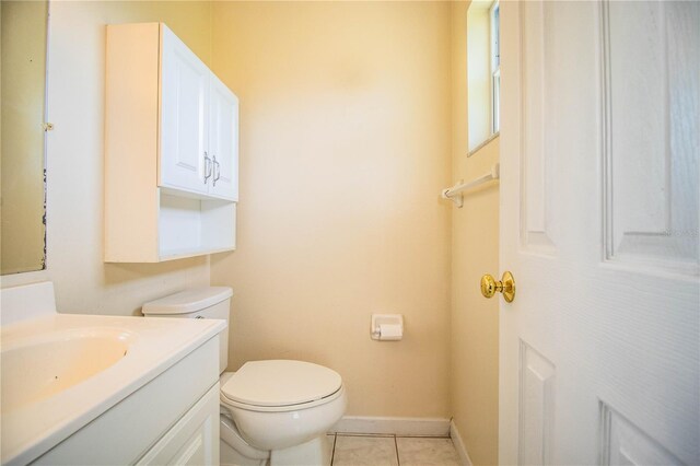 3933 Strickland Ct, Lakeland, FL 33812 - half bathroom with toilet, vanity, baseboards, and tile patterned floors