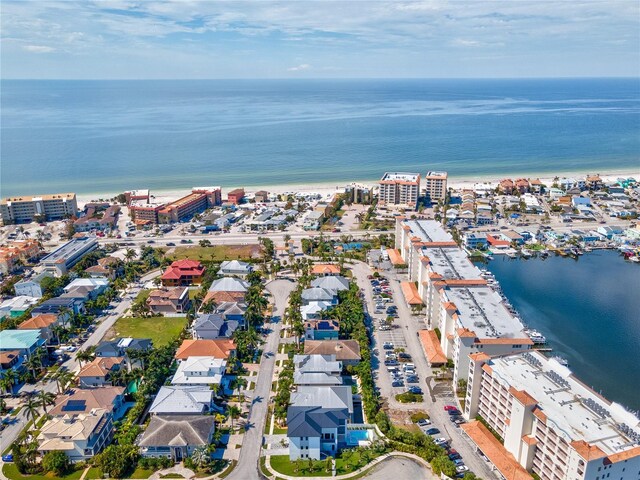 bird's eye view featuring a view of city and a water view