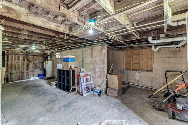 basement featuring gas water heater