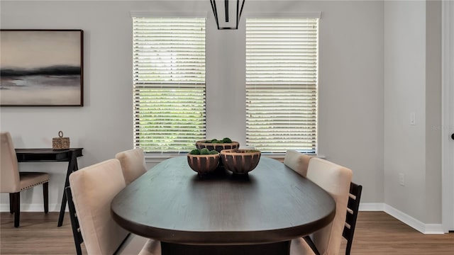 dining space featuring hardwood / wood-style flooring and a healthy amount of sunlight