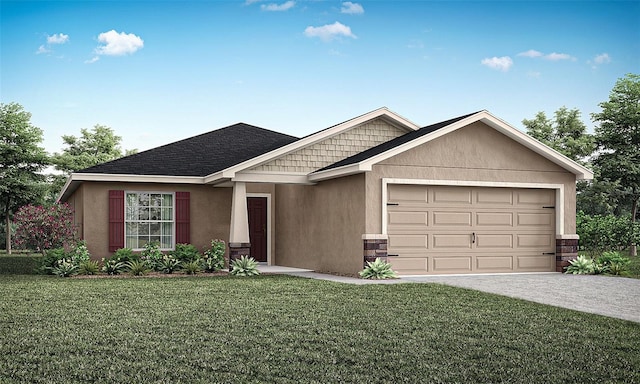 view of front of house with a garage and a front lawn