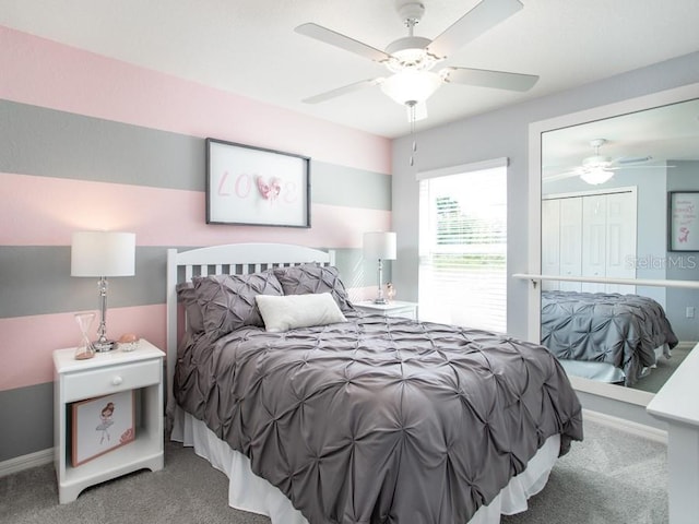 bedroom featuring carpet and ceiling fan