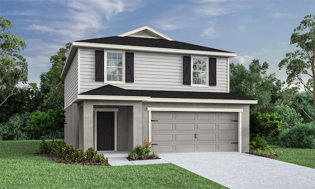 view of front property with a garage and a front yard