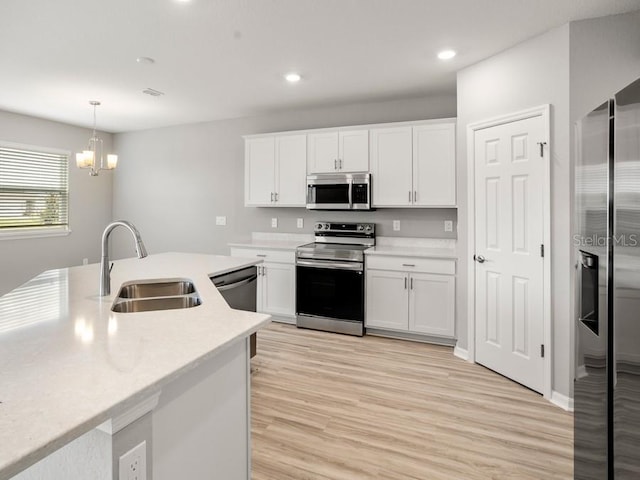 kitchen with appliances with stainless steel finishes, sink, and white cabinetry