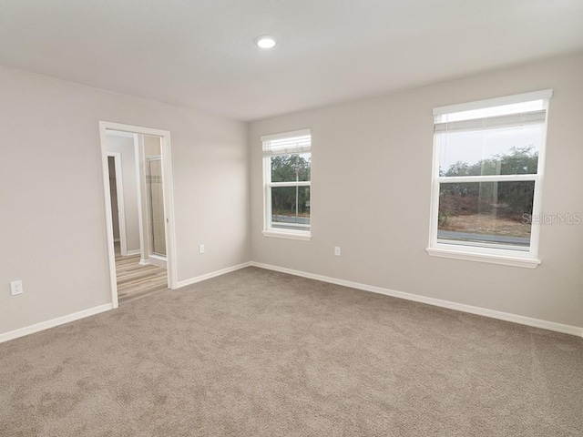 spare room featuring light colored carpet