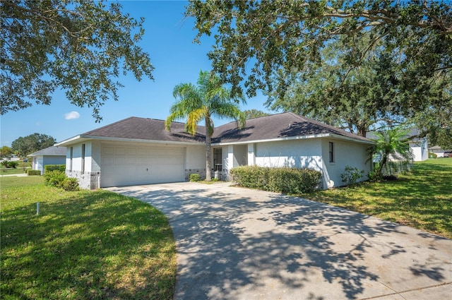 ranch-style house with a front lawn and a garage