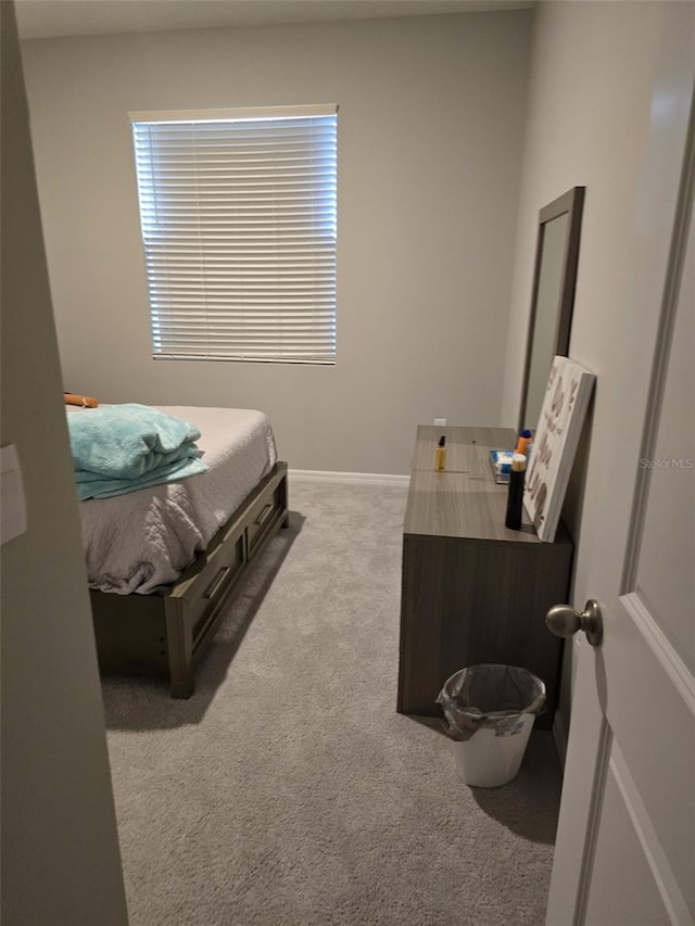 bedroom with light carpet