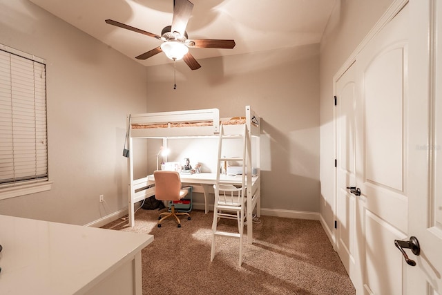 bedroom with carpet flooring and ceiling fan