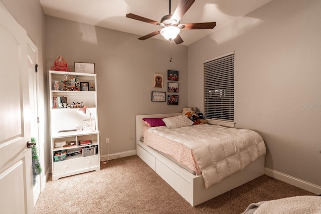 bedroom featuring carpet and ceiling fan