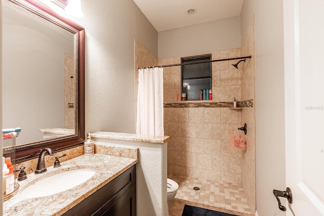 bathroom with vanity, toilet, and a shower with curtain