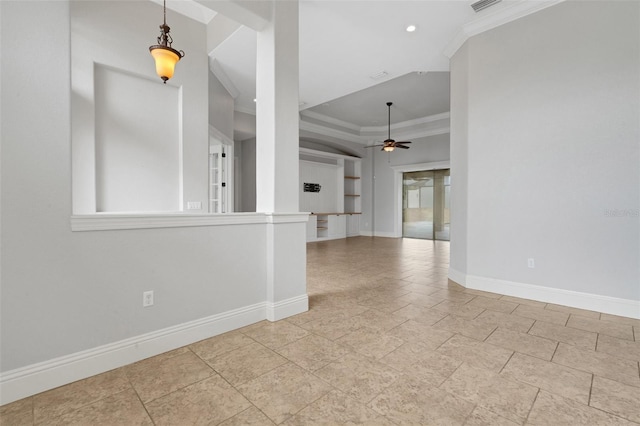 5074 Shore Side Dr, Lakeland, FL 33812 - empty room featuring baseboards, ceiling fan, crown molding, and a raised ceiling