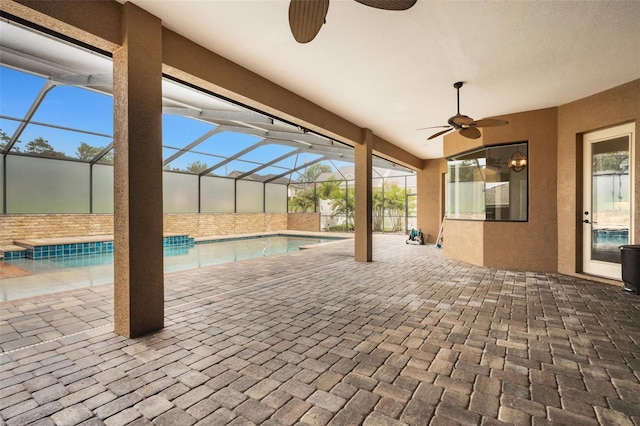 5074 Shore Side Dr, Lakeland, FL 33812 - view of patio with ceiling fan, an outdoor pool, and a lanai
