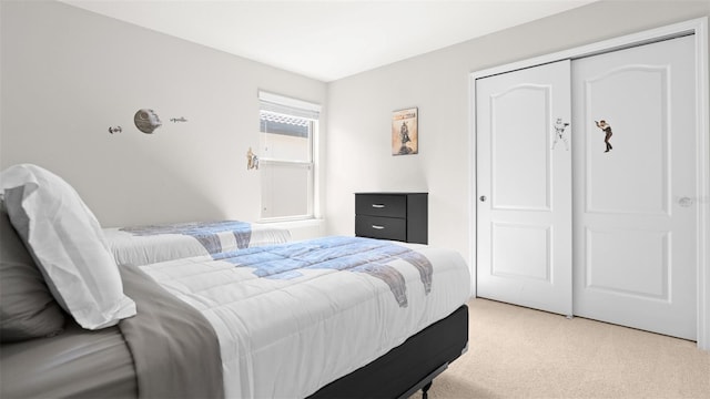 carpeted bedroom with a closet