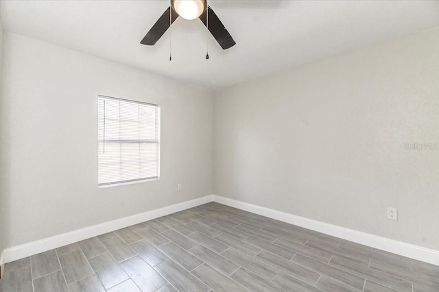 unfurnished room with light wood-type flooring and ceiling fan