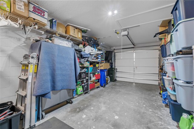 garage with a garage door opener