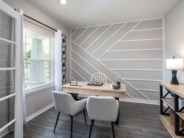 office area featuring dark wood-type flooring