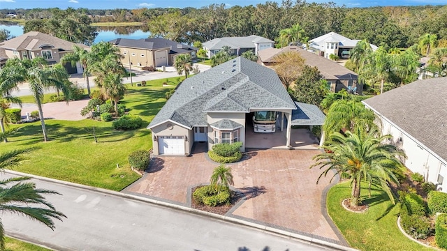 bird's eye view featuring a water view