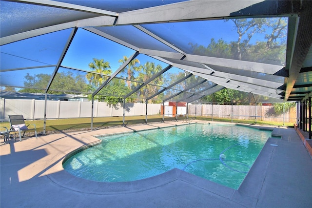 view of pool featuring a lanai and a patio area