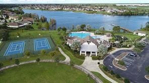 bird's eye view featuring a water view