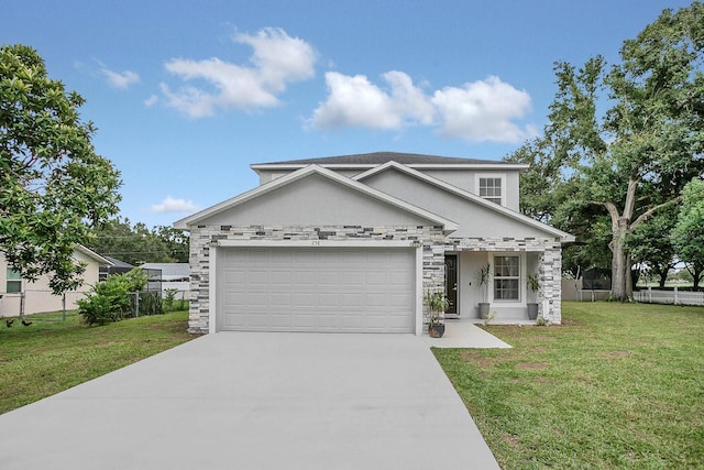 view of front facade featuring a front yard and a garage