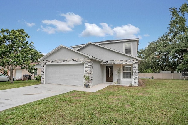 view of front facade featuring a garage and a front lawn