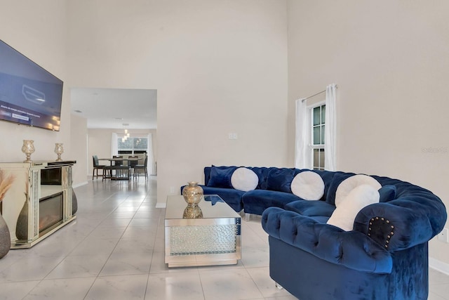 living room featuring light tile patterned flooring