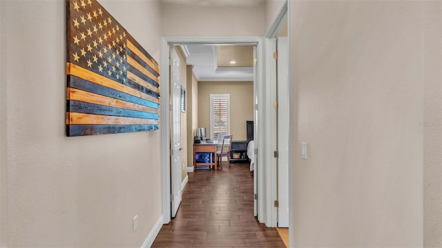 hallway featuring dark hardwood / wood-style floors