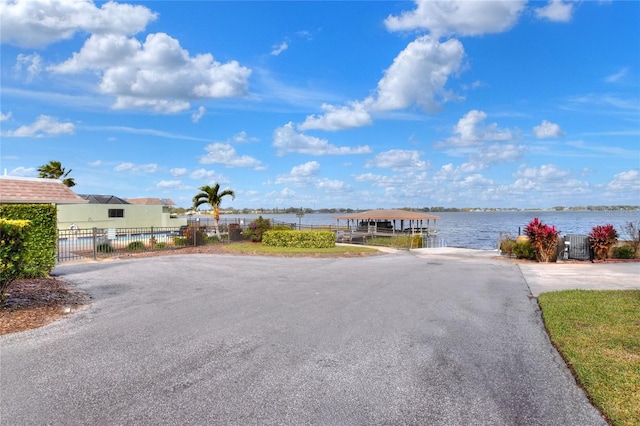 view of street featuring a water view