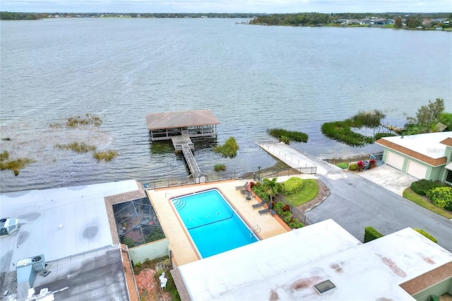 aerial view with a water view