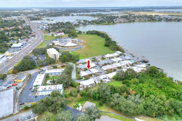 aerial view featuring a water view