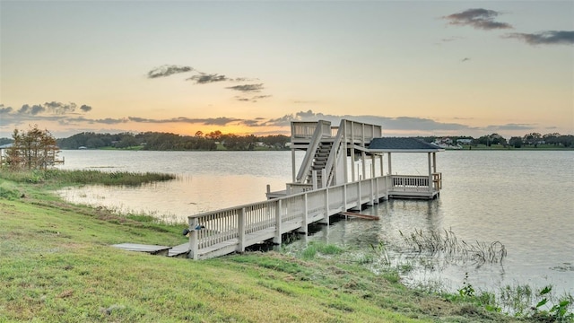 dock area featuring a water view